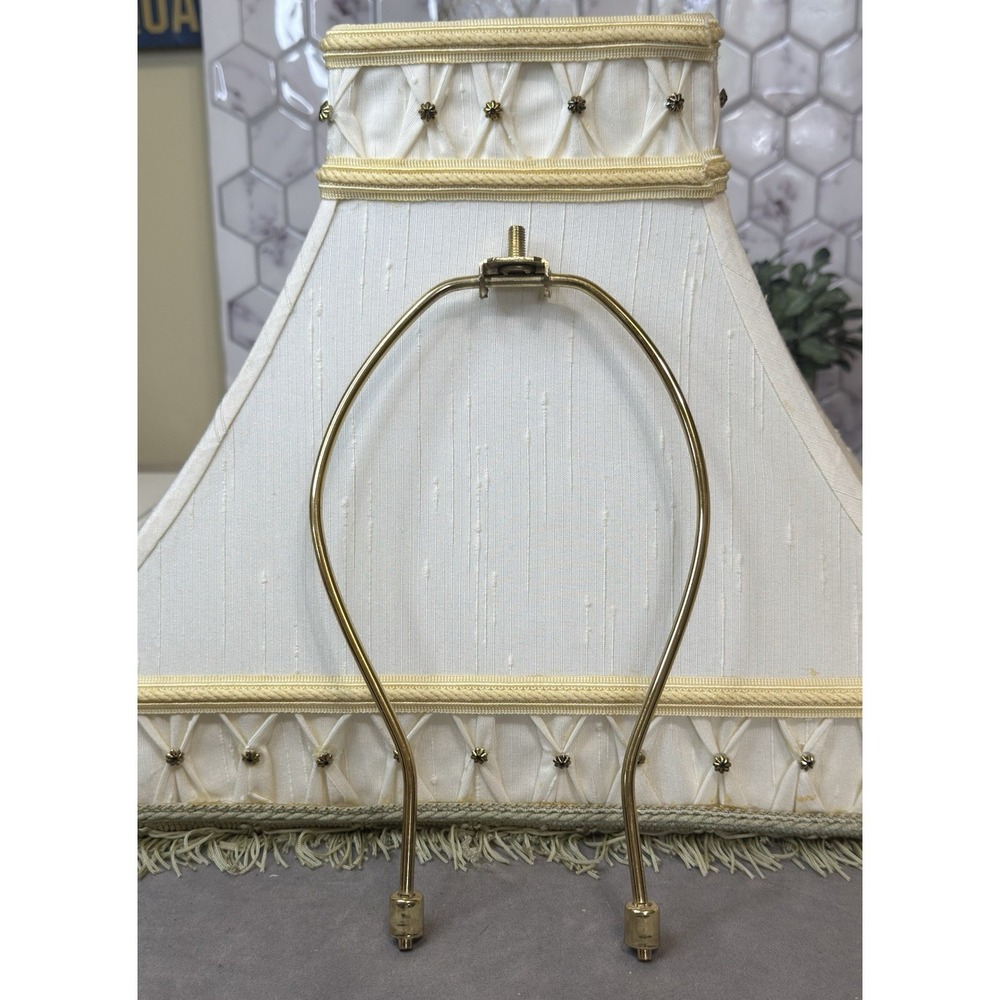 Vintage Ornate boudoir Empire Lampshade Cream Tufted Fringe 11" Tall - Picture 8 of 12